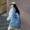 Leopard Print Denim Backpack Student Schoolbag Women Lightweight Backpack