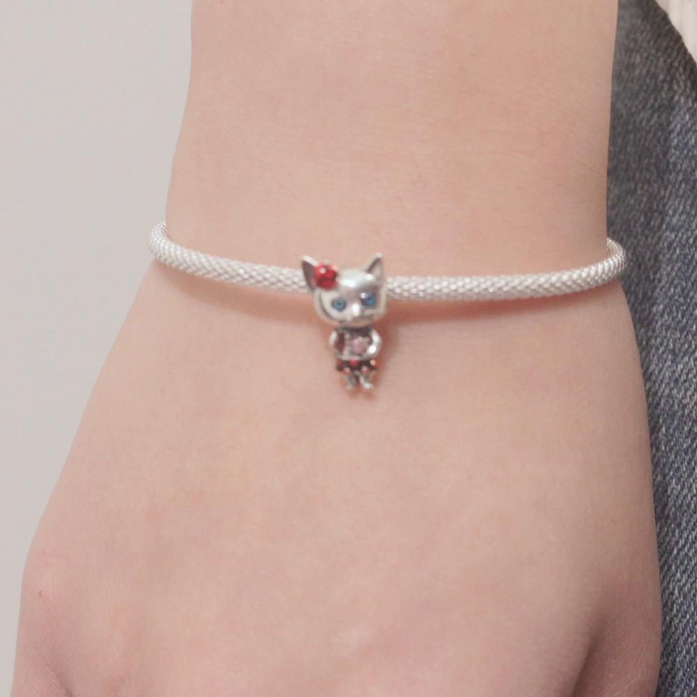 WOSTU 925 Sterling Silver Groteskní kočičí přívěsek na zavěšení korálků vhodný pro výrobu náramků a náramků pro ženy