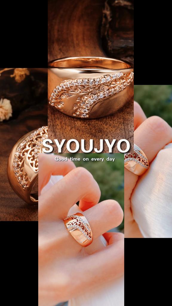 Kinel Glossy Rose Gold Color Rings For Women Big Size Luxury Rings