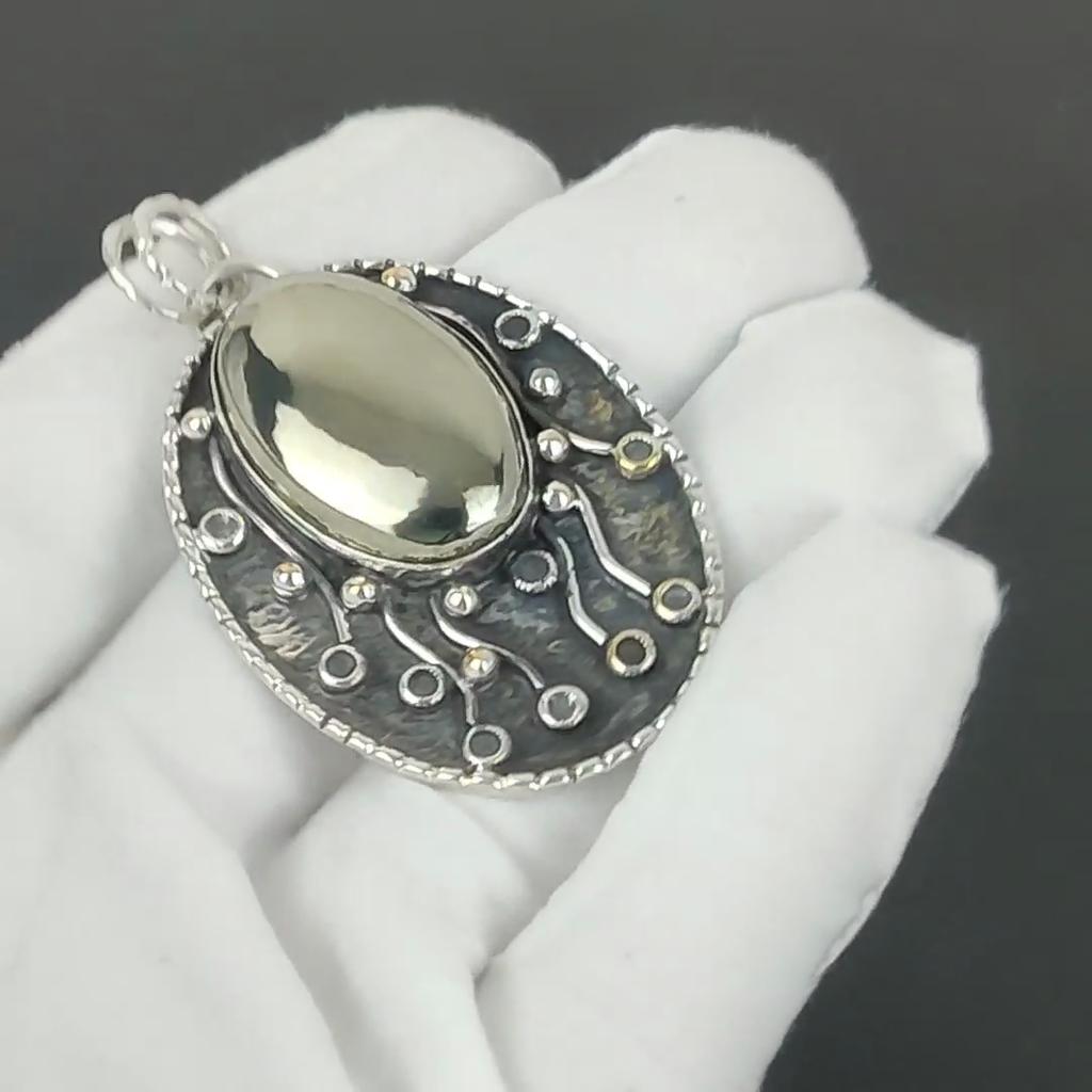 Złoty wisiorek z pirytu, biżuteria ręcznie robiona ze srebra próby 925, złoty wisiorek z pirytu, biżuteria na imprezę dla kobiet, prezent urodzinowy