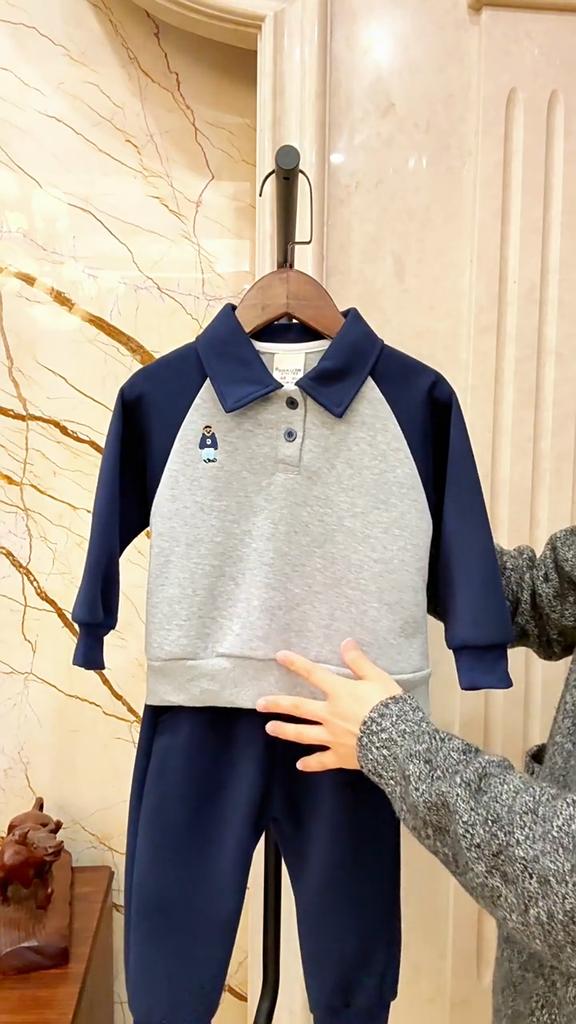 Boys Polo Collar Sweatshirt Set Two Piece Outfit Casual Spring Clothing for Kids
