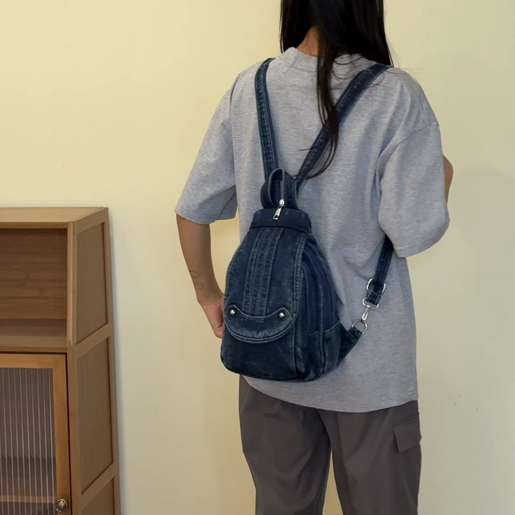 Vintage Denim Bag Multi-functional Chest Bag Women Backpack