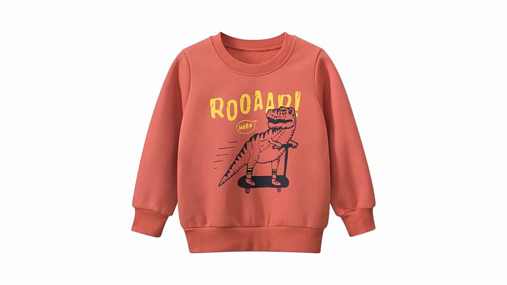 Baby and Toddler Boys' Fleece Sweatshirt Boys Cartoon Dinosaur No Cap Crew-Neck Sweatshirt Long Sleeve Pullover Shirt
