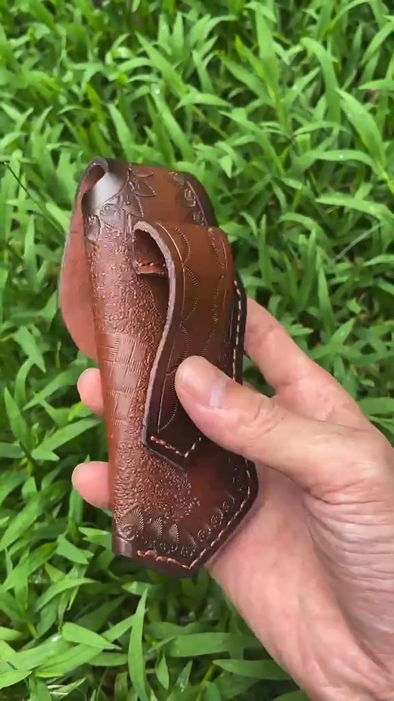 15 CM Folding Knife Holder Two Layers Cowhide Scabbard Universal Knife Cover Scabbard for Pocket Knife Holsters with Belt Buckle