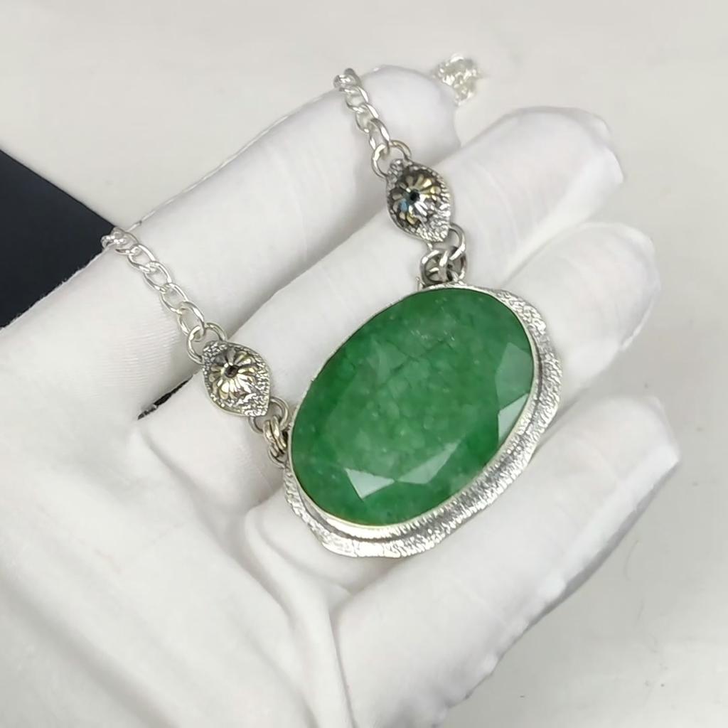Colier Frumos cu Piatră Prețioasă Smarald Lucrat Manual din Argint Sterling 925 Electroformat, Smarald Argint Pentru Soție Pandantiv Unisex Cadouri de Logodnă