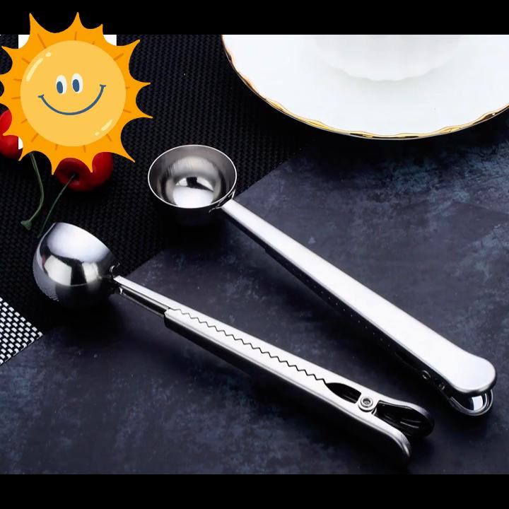Coffee Scoop with Bag Clip,Coffee Spoon Measuring,for Ground Coffee and Beans,Stainless Steel 7Inch