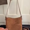 Suede Shoulder Bag with Front Pocket Large Capacity Fashion Everyday Bag