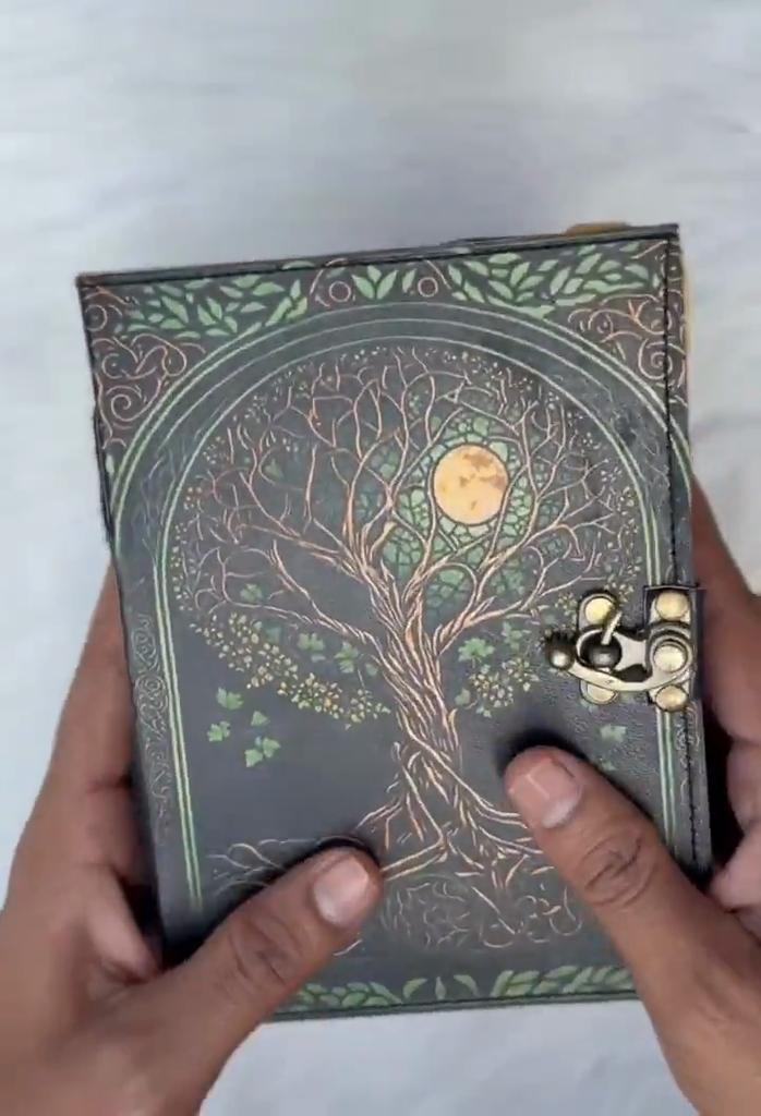 200 Page Large Grimoire Leather Journal - Blank Spell Book - Tree of Life Journal - Book of Shadows Leather - Celestial Gifts for Him/her