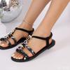 Women's Bohemian Style Sandals, Summer Colorful Woven Beaded Round Toe Comfort Flat Sandals