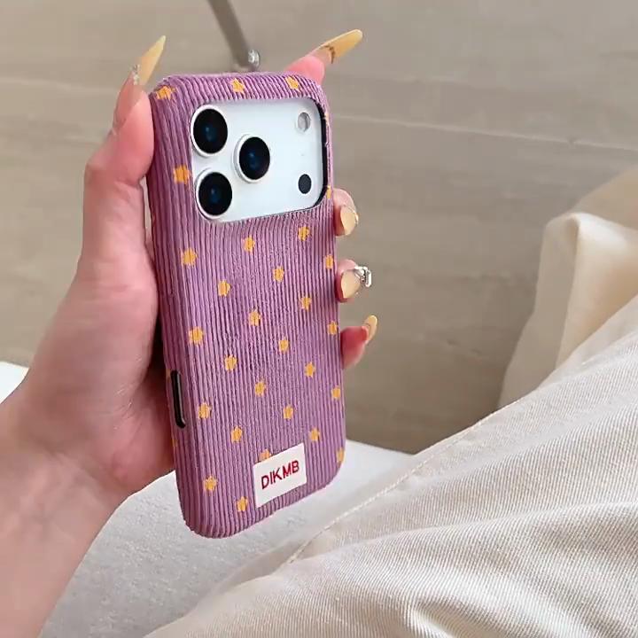 Retro Yellow Star Fabric Phone Case for iPhone 15, iPhone 16, iPhone 17 Pro Max