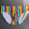 Stripe Colorful Polyester Rainbow Tie-Dye Men's Painted Stripes Brief Swimsuit