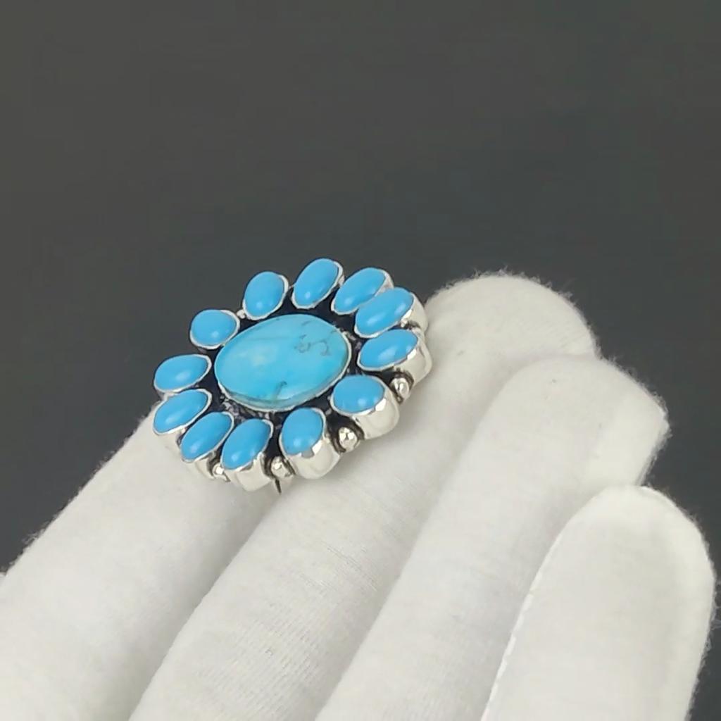 Naturlig Sömn Turkos Ädelstensring, 925 Sterling Silver Ring, Gåva Till Henne, Oval Sten, Elegant Handgjord Ring, Turkos Blomma Silverring