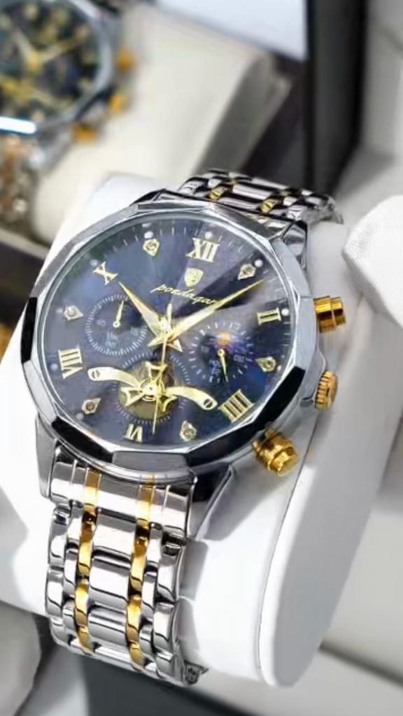 POEDAGAR Original Luxus Herrenuhr Wasserdicht Leuchtend Chronograph Armbanduhr Edelstahl Quarzuhren für Mann Reloj