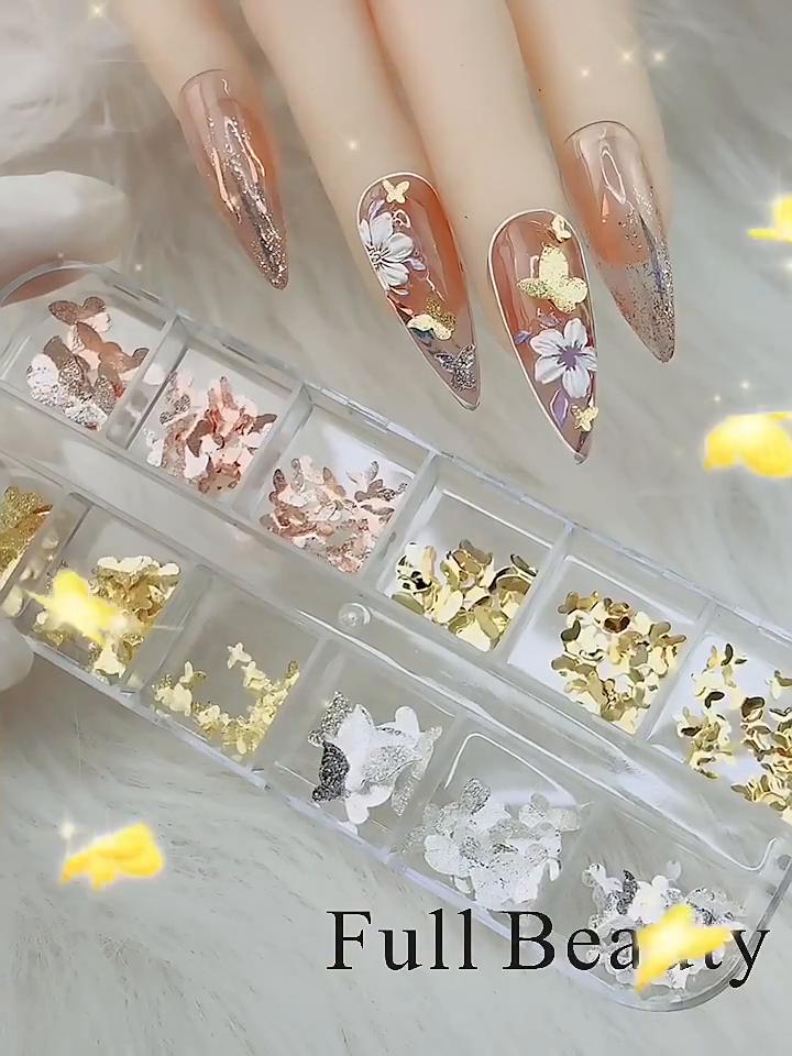 10pcs/Pack French Metal Butterfly Diamond Nail Art DIY Stone Decorations Colorful Glitter DIY Nail Art Metal