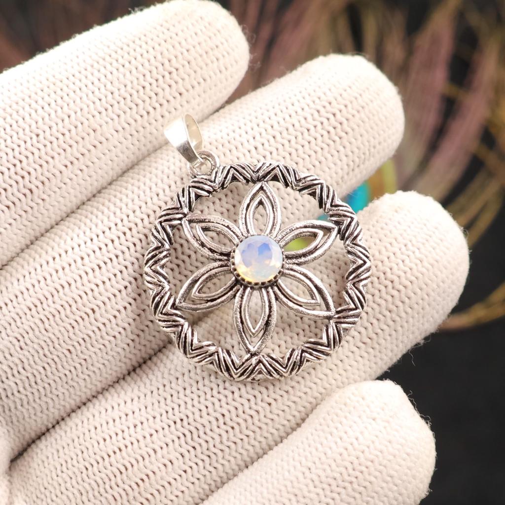 Milky Opal Gemstone 925 Sterling Silver Jewelry October Birthstone Pendant1.48" CP-29-18