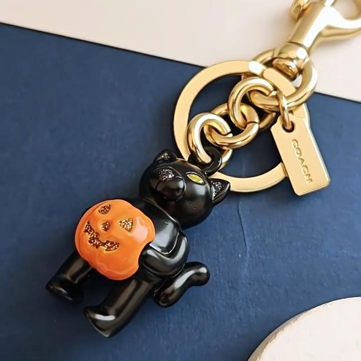 Black Cat Pumpkin Keychain Halloween Animal Charm For Bags And Keys