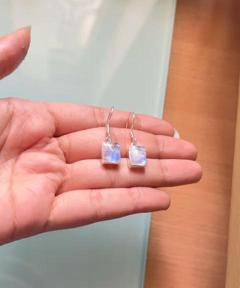 Natural Moonstone June Birthstone Earring Handmade 925 Sterling Silver Jewelry