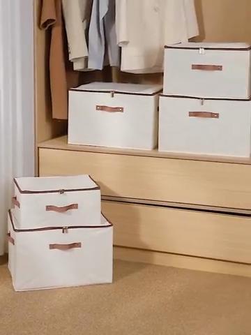 Linen Zipper Storage Boxes, Non-Woven Fabric Clothing Organizer Bins for Home Bedroom Closet Organization,Include Good Helpers