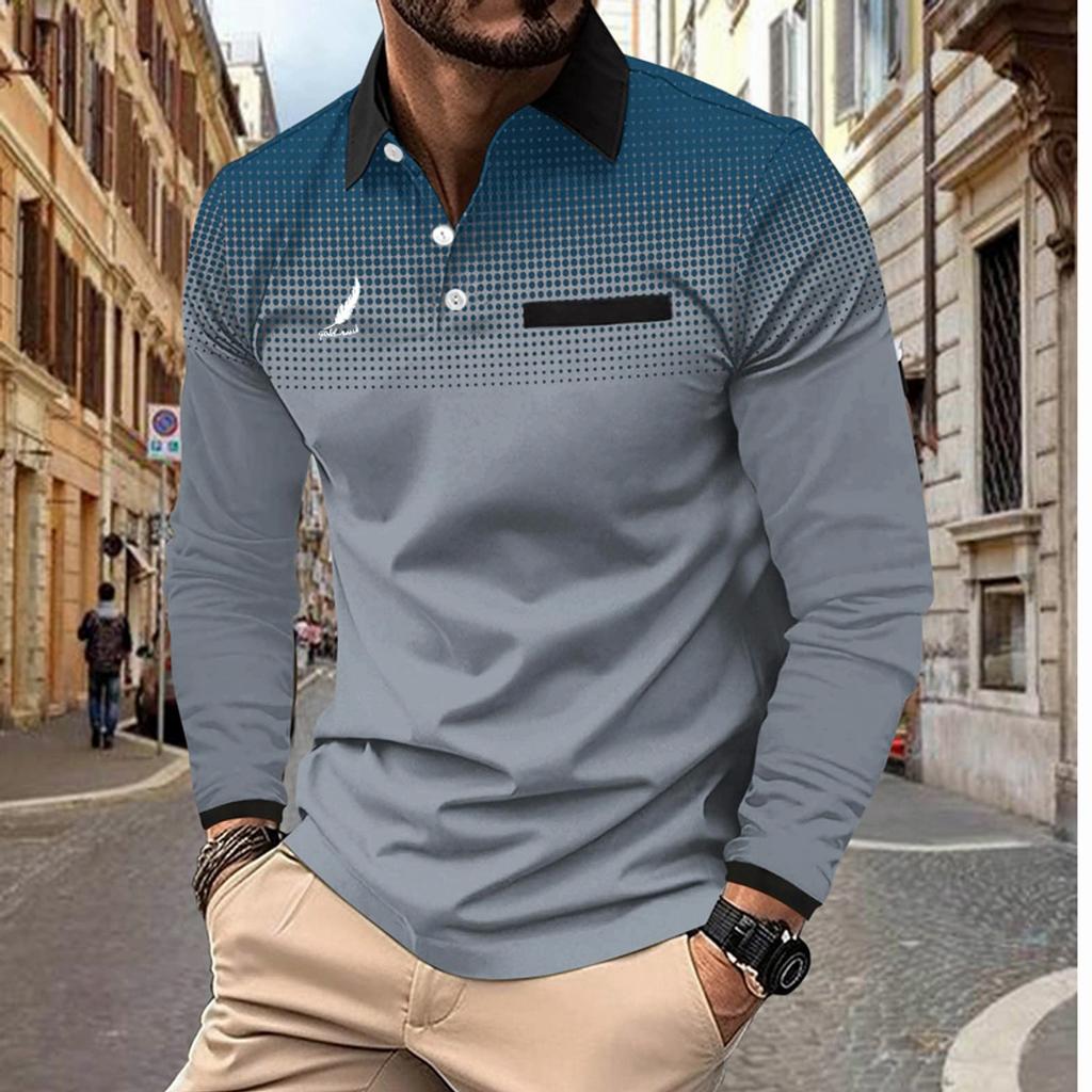Mens Casual Polo Shirt Long Sleeve Polos Men Tops