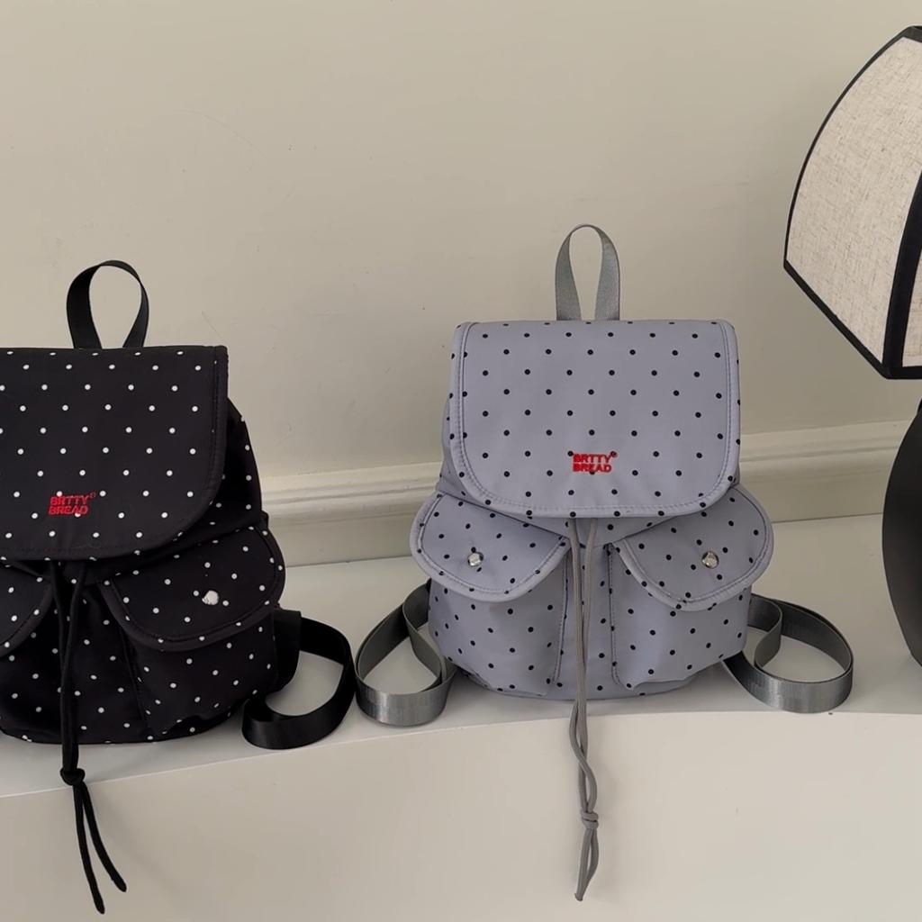 Polka Dot Backpack for Women and Students with Drawstring Closure and Front Pockets