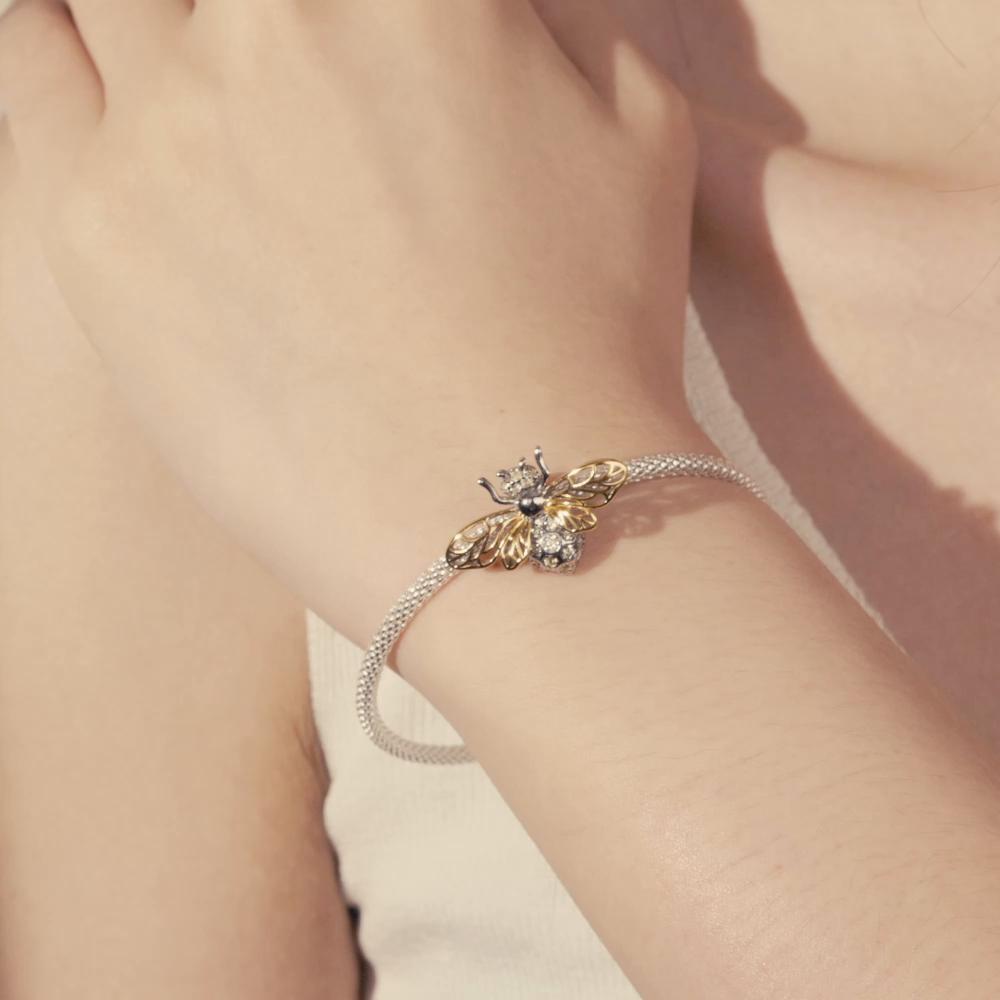 BAMOER Authentic 925 Sterling Silver Crystal Bee Beads Charms Fit for Original Charms