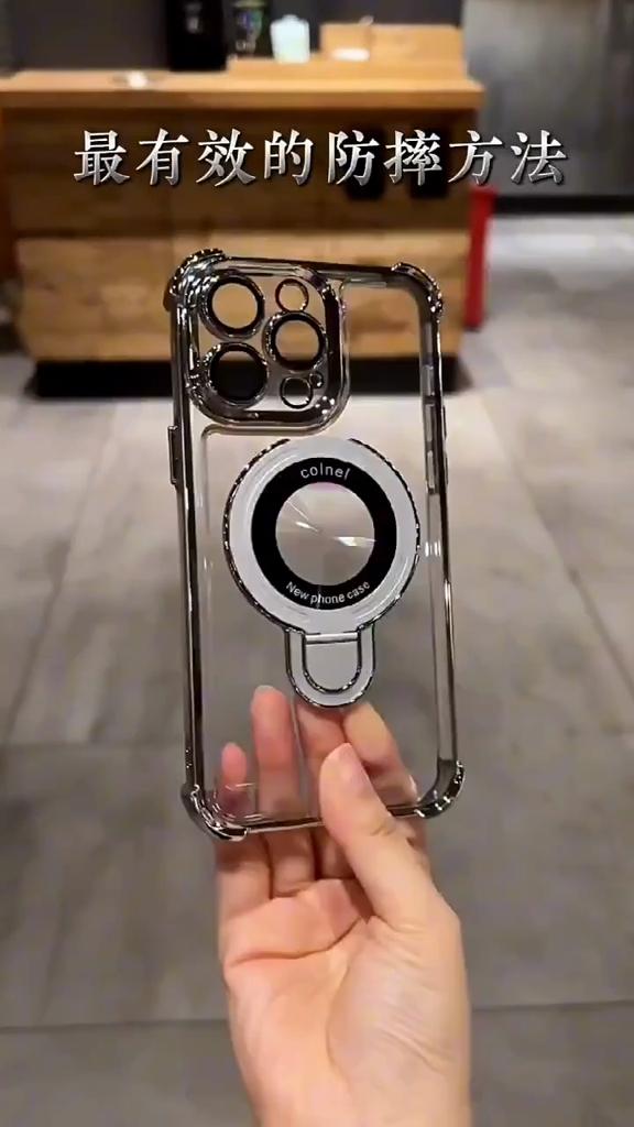Luxury Plating Bracket For Magsafe Magnetic Clear Case for iPhone 16 15 11 12 13 14 Pro Max With Holder Stand Shockproof Phone Cover