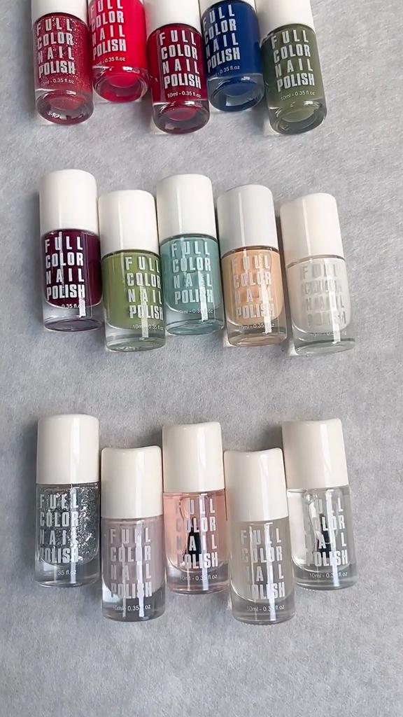 No-bake, Non-peelable, Long-lasting, Quick-drying, Waterproof, Colorfast, Oil-proof, and Waterproof Nail Polish.