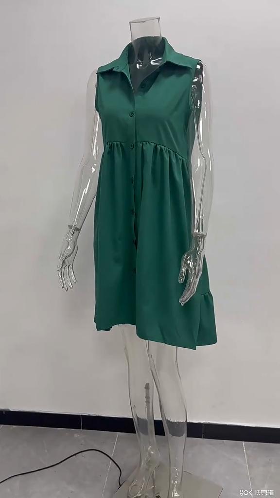 Women's Dress Summer V-neck High Waist Sleeveless Front Short Back Long A-line Dress