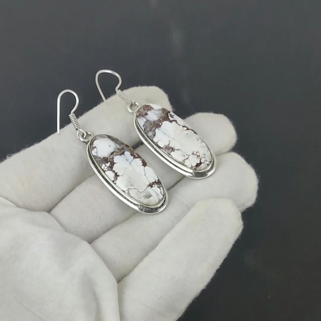 Orecchini antichi in pietra preziosa diaspro cavallo selvaggio naturale, orecchini pendenti in argento sterling 925, gioielli boho in argento, regalo di compleanno