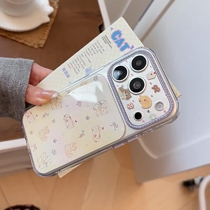 Cute cartoon kitten phone case, compatible with iPhone 16, iPhone 17, and iPhone 17 Pro Max
