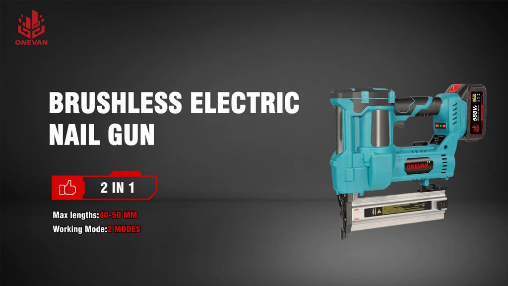 ONEVAN Brushless Electric 2 In 1 Nailer/Stapler Gun F15-50 K410-438 Cordless Nail Gun With 4 Mode Nail For 21V 18V Battery