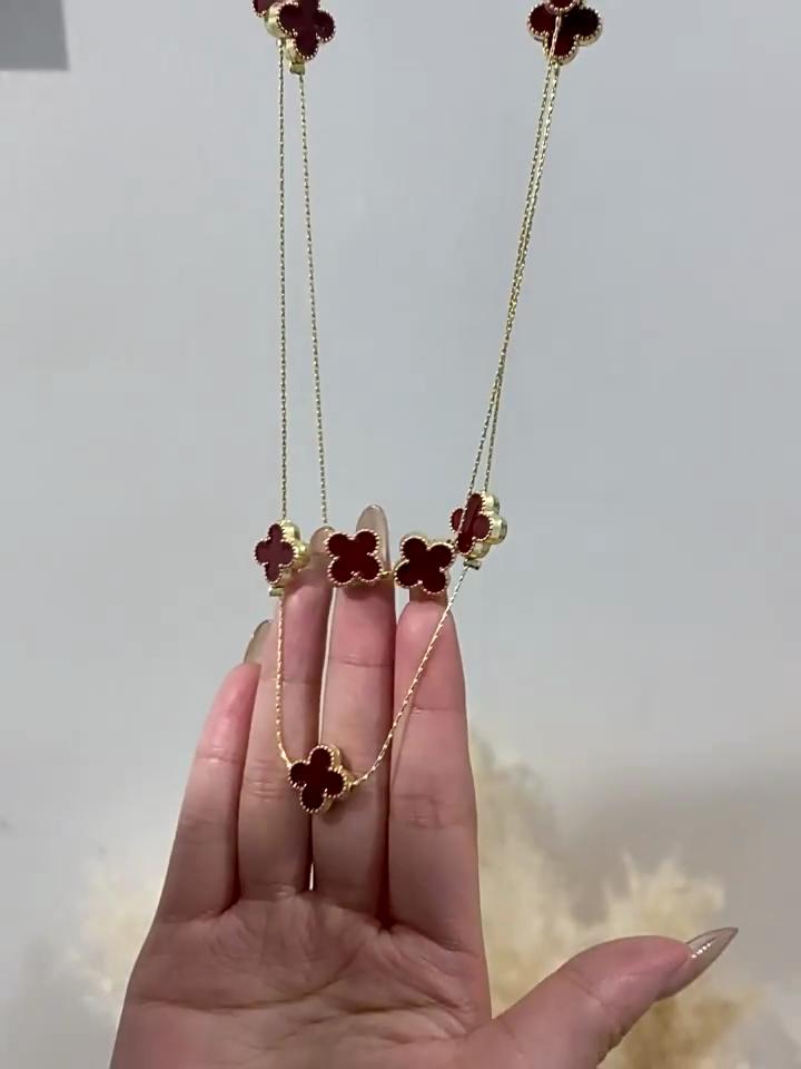 Light Luxury Four-leaf Clover Long Necklace Women with Fall and Winter Sweater Chain High-level Sense of Double Layered Stacked Clothes Pendant