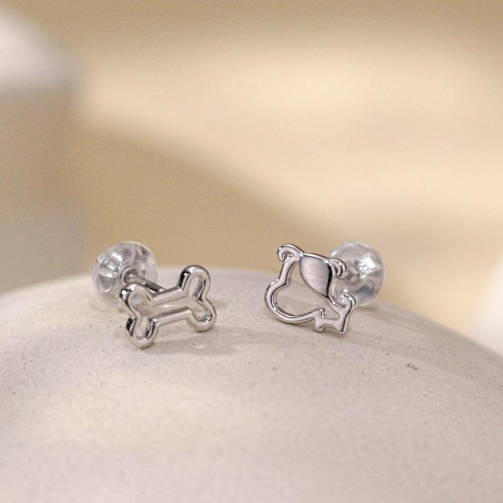 Bamoer Cercei tip câine și oase pentru fată, argint 925, pisică, urechi, bijuterii Bijoux