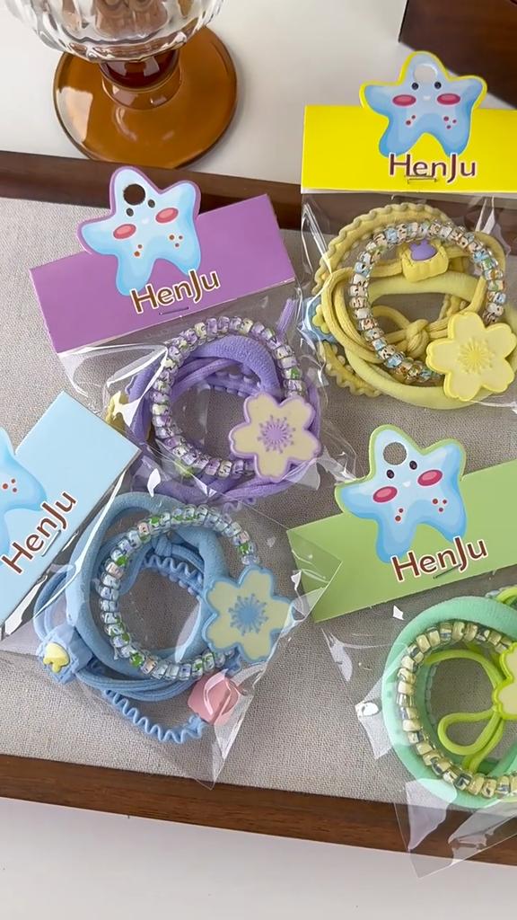 Color leather band high elastic ponytail hair tie new candy color flower hair tie