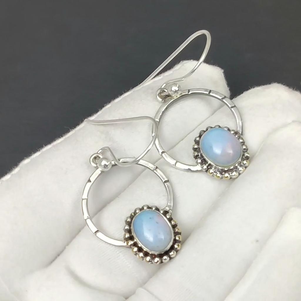 Natürliche Milchopal Edelstein Ohrringe, 925 Sterling Silber Ohrringe, Handgemachte Boho Silber Schmuck Ohrringe, Geburtstagsgeschenk für Frau