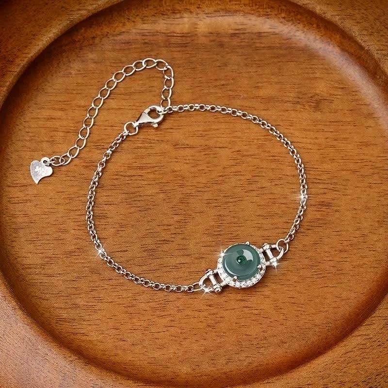 Ping An Buckle Sterling Silver S925 Bracelet, Natural Blue Water Jadeite Retro Exquisite Temperament, New Jewelry Women's Daily Jewelry Gifts