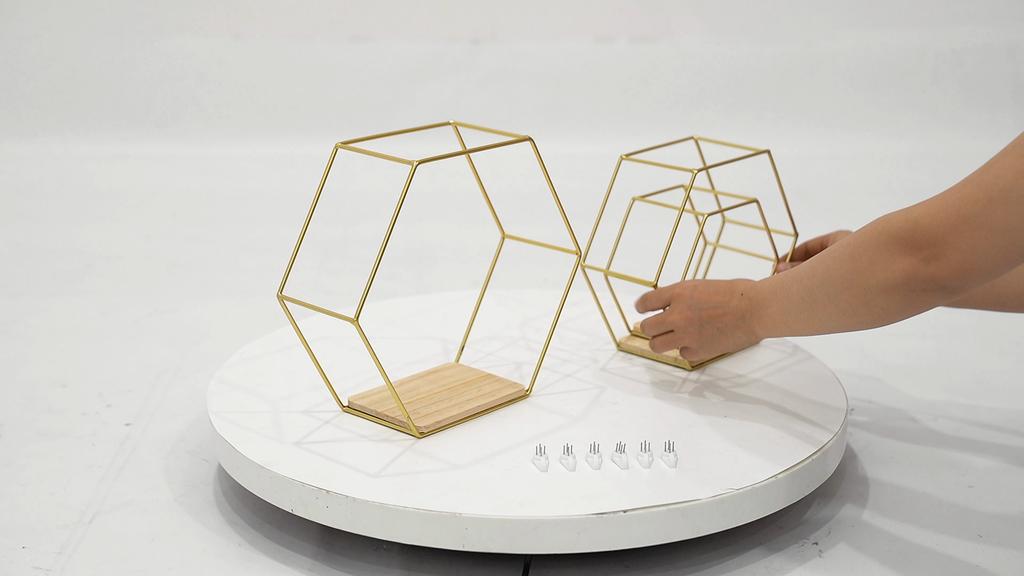 Hexagon Wall Shelf 3 Hanging Shelves, Loft Wall Shelf ShelvesIron & Wood Floating Shelves for Living Room, Bedroom, Kitchen