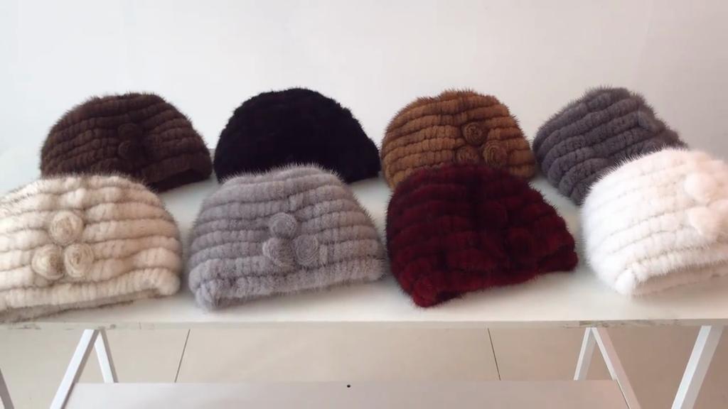 Russian Winter Women Real Mink Fur Hat Outdoor Keep Warm 100% Real Mink Fur Hats Lady Knitted Natural Mink Fur Cap