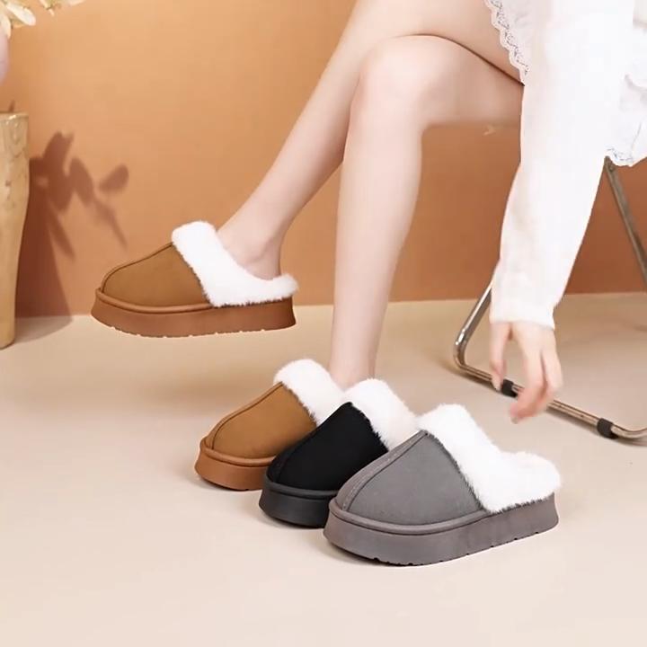 Plush Slippers with Thick Soles and Anti Slip Plush Slippers for Winter, Warm Home Cotton Slippers for Women To Wear Outside