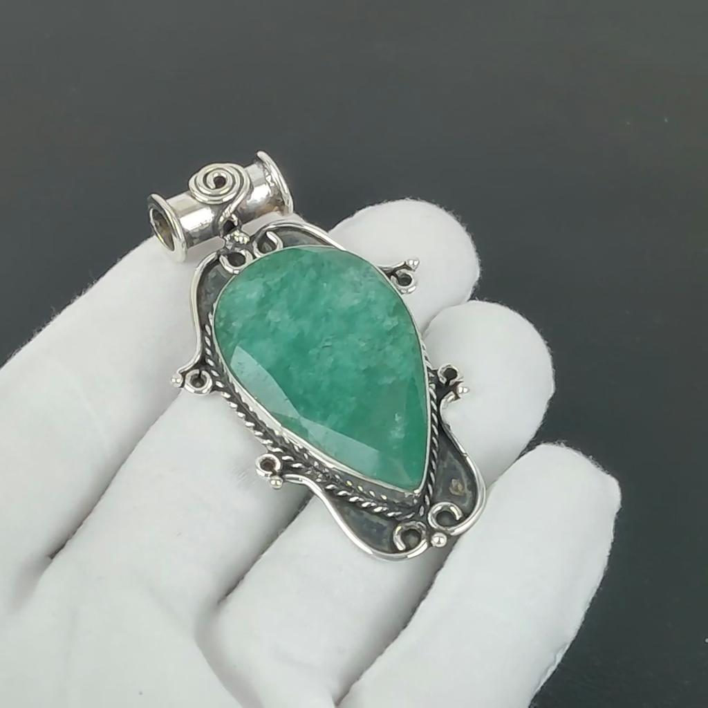 Pandantiv Smarald, Bijuterii Handmade din Argint Sterling 925, Pandantiv din Argint cu Smarald, Bijuterii de Petrecere pentru Femei, Cadou de Nuntă