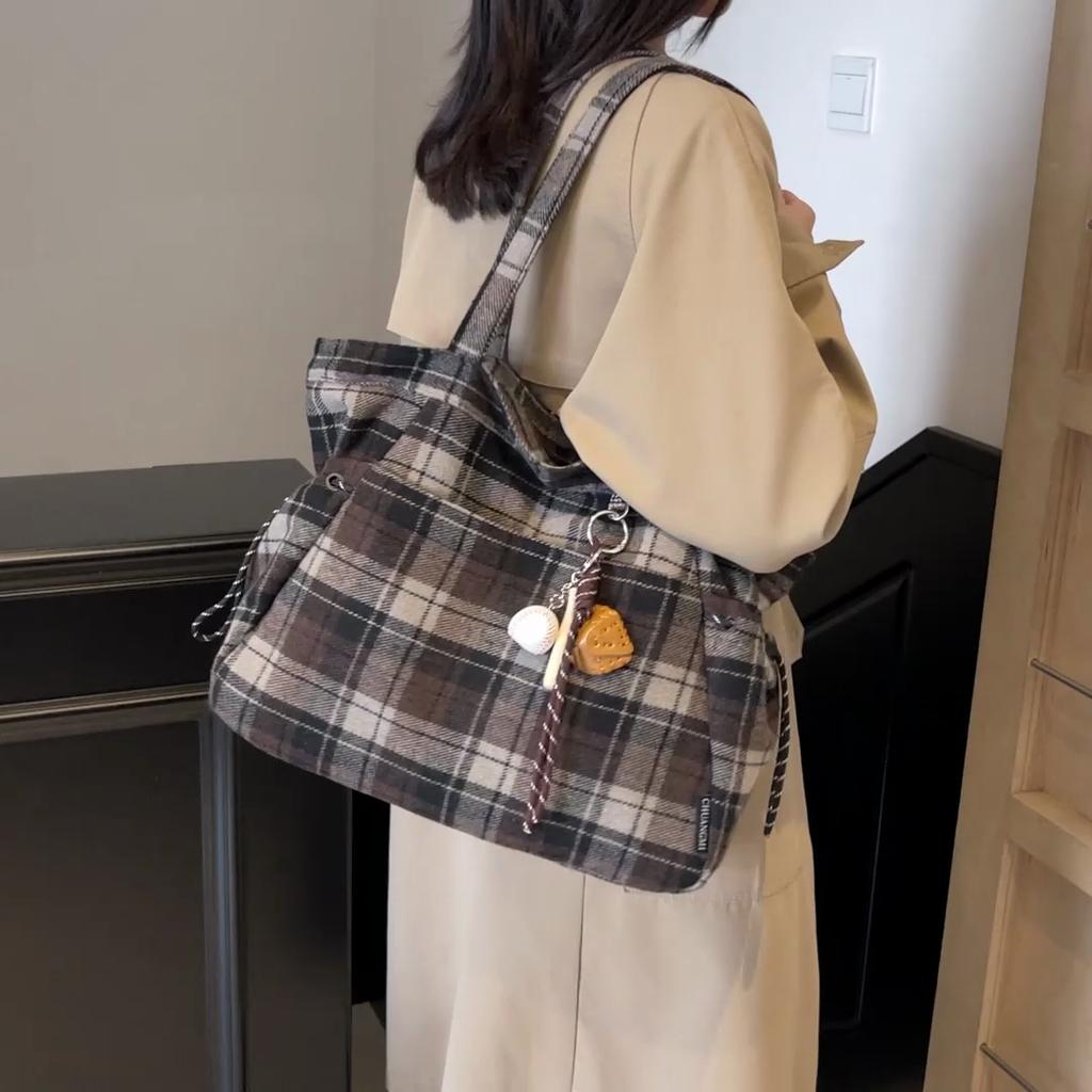 Plaid Commuter Bag Women's Shoulder Bag Student Class Bag Large Capacity Tote Bag