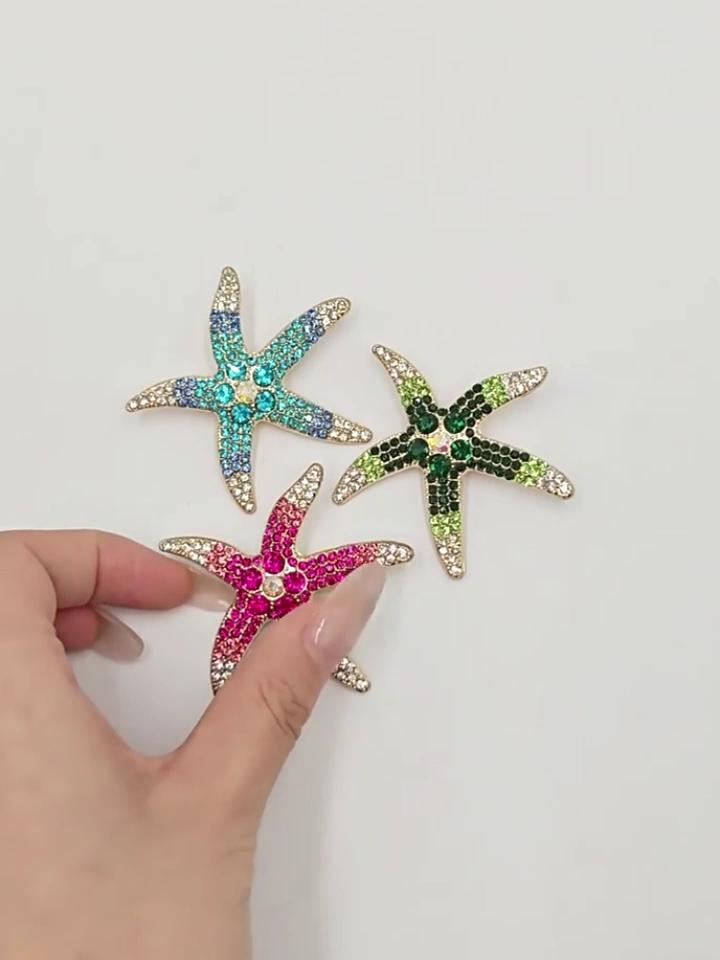 Sea Animal Brooch Vintage Rhinestone Starfish Brooch, Ocean Metal Lapel Pin, Golden Plated Pin Jewelry for Suit Dress Coat Scarf Style Pins