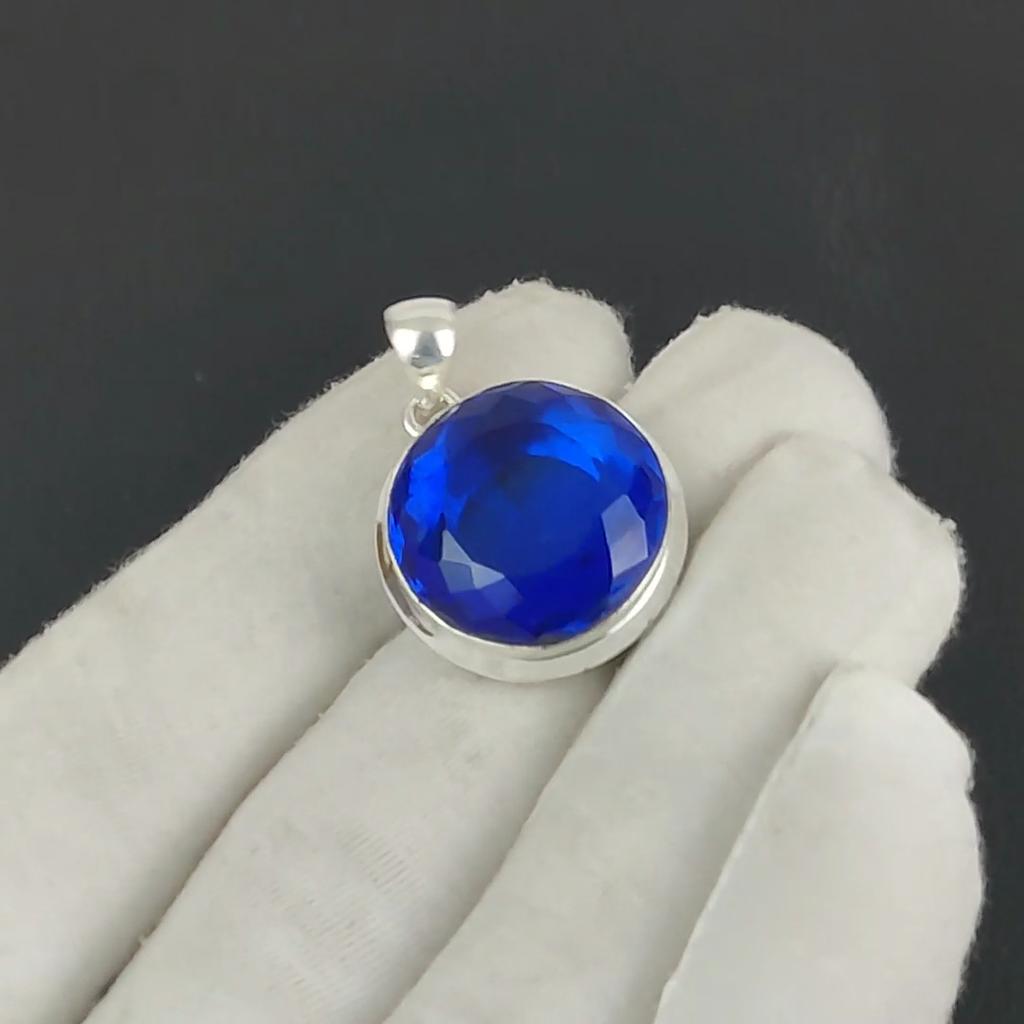 Londra Mavi Topaz Değerli Taş Gümüş Kolye 925 Ayar Gümüşte - El Yapımı Yuvarlak Tasarım, Günlük Kullanım Takısı Doğum Günü Hediyesi