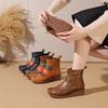 Johnature Ethnic Style Mixed Colors Genuine Leather Wedges Short Boots Warm Comfortable Women's Cotton Shoes