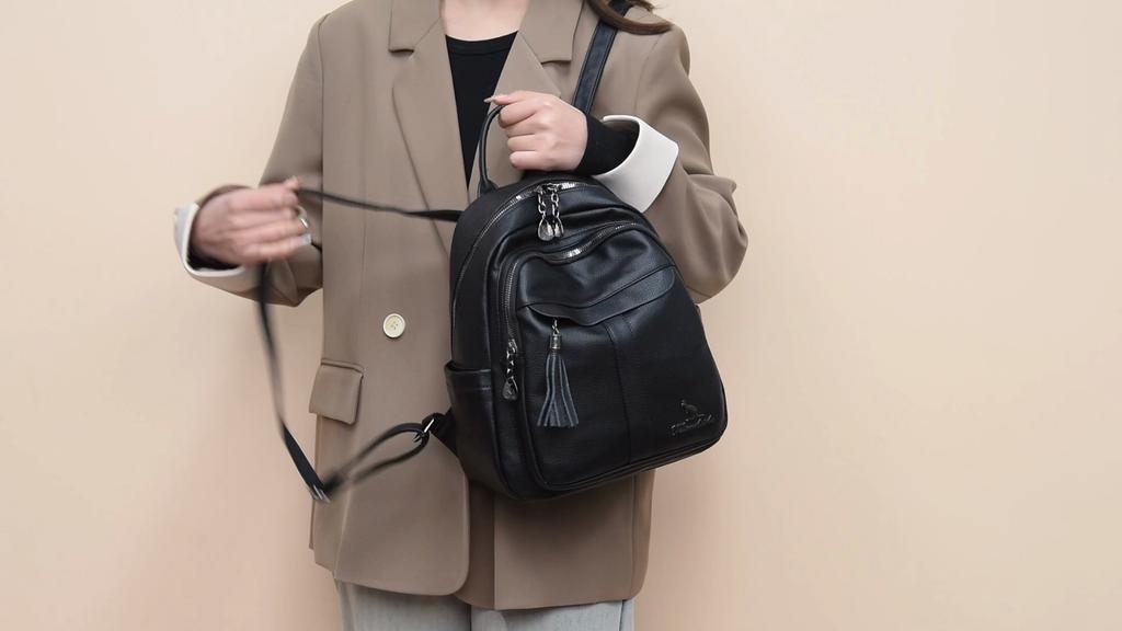 Women's Tassel Backpack Large Capacity Travel Bag Soft Leather Commuter Backpack