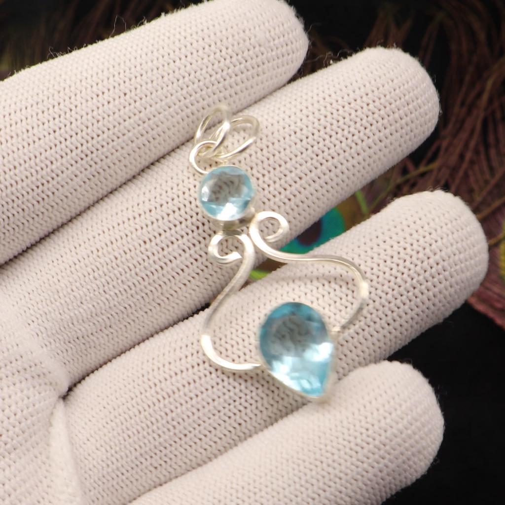 Sky Blue Topaz Gemstone Sterling Silver Designer Jewelry Pendant 1.60" For Birthday Gift PP-13-4