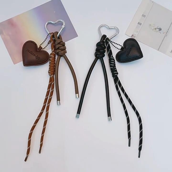 Yogodlns Heart Faux Leather Bag Charm Keychain Braided Rope Pendant Cute Charm Hanging Ornaments Accessory for Women Phone Key