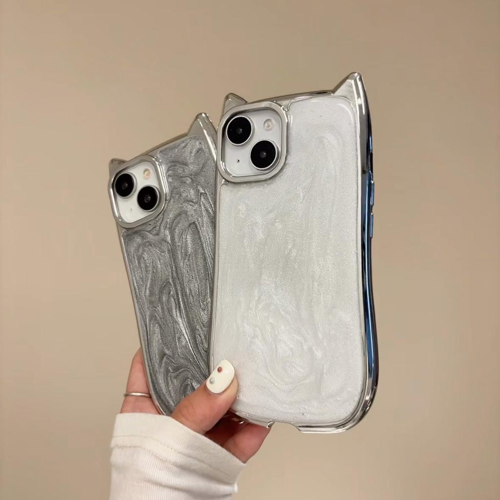 Luxury electroplated bezel Cartoon Cat Ears case for iPhone 15 Pro Max 14 13 12 Pro 11 All-inclusive fall protection Cover