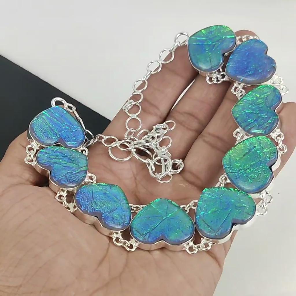 Australian Triplet Opal Gemstone Handmade 925 Sterling Silver Electroform Necklace, Australian Triplet Opal Heart Silver For Wife Unisex Necklace
