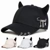 Baseball Cap Hat Iron Ring Cow Horn Spring Summer Autumn Punk Hip Hop Rock Adjustable Unisex Men Women Outdoor Casual Cotton Snapback